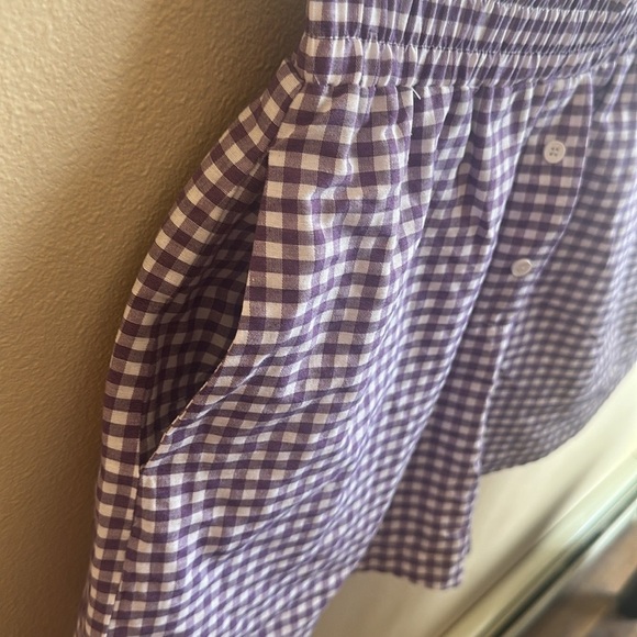 ANNIEWEAR Checkered Shorts Purple White Side Pockets Oversized Womens Size Large - Picture 4 of 8
